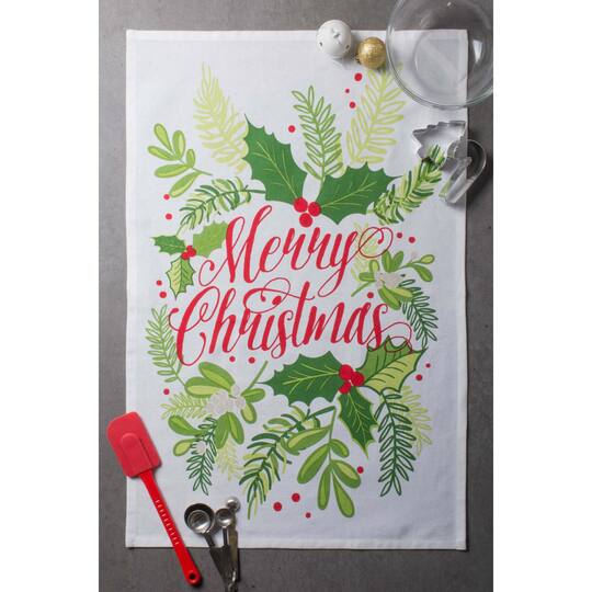 DII® Red & Green Boughs Of Holly Dishtowel Set